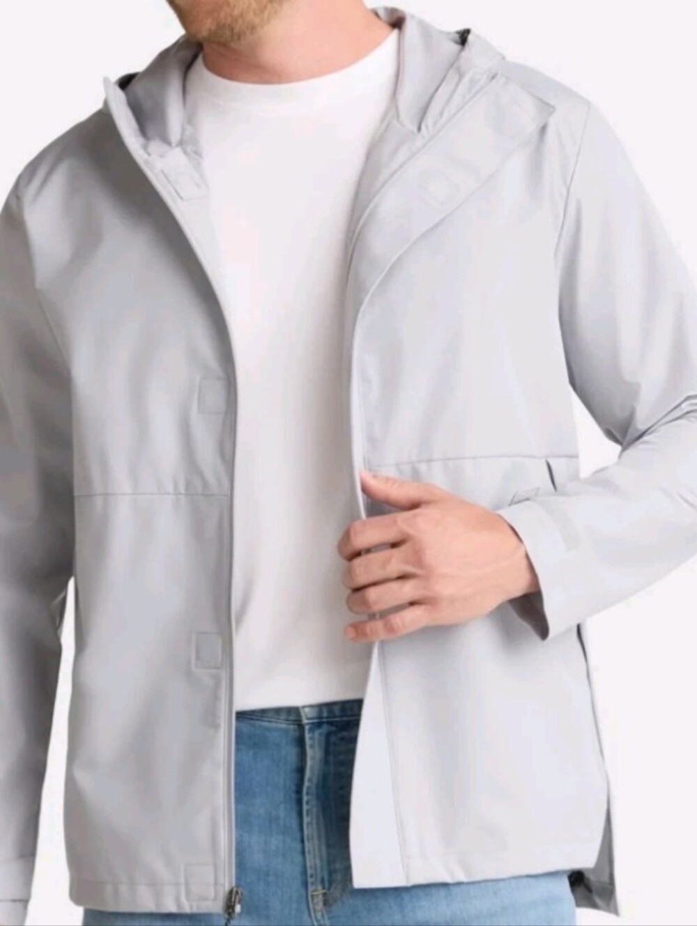 Light Gray Rain Hooded Men's Jacket - Modern Lightweight Layer